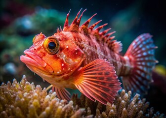 Obraz premium Minimalist Red Scorpionfish Photography: Striking Still Life of Aquatic Life
