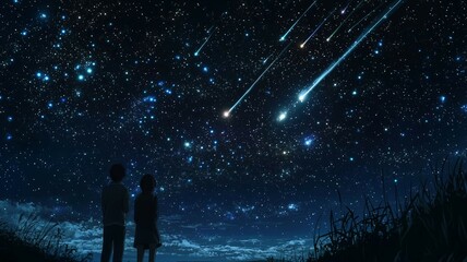 Fototapeta premium 流れ星を見る人