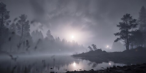 Obraz premium soft luminescent fog envelops the environment, hazy glow, misty veil, glowing abstract background, gentle illumination.