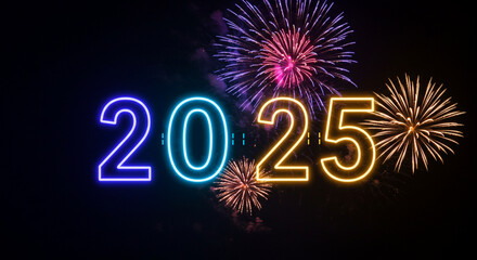 Radiant 2025 New Year Countdown with Fireworks and Sparkling Lights