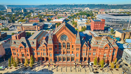 Aerial of Cincinnati Music Hall and Urban Skyline