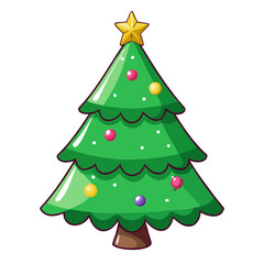 Vibrant Christmas Tree Silhouette Vector isolated on Transparent background