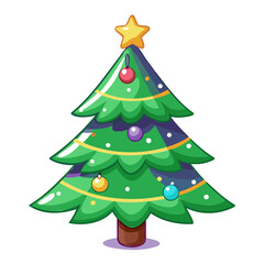 Vibrant Christmas Tree Silhouette Vector isolated on Transparent background