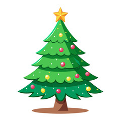 Vibrant Christmas Tree Silhouette Vector isolated on Transparent background