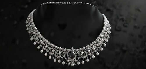 Stunning pearl collar necklace on black contrast, opulent, adornment, statement piece