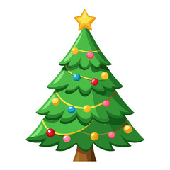 Vibrant Christmas Tree Silhouette Vector isolated on Transparent background