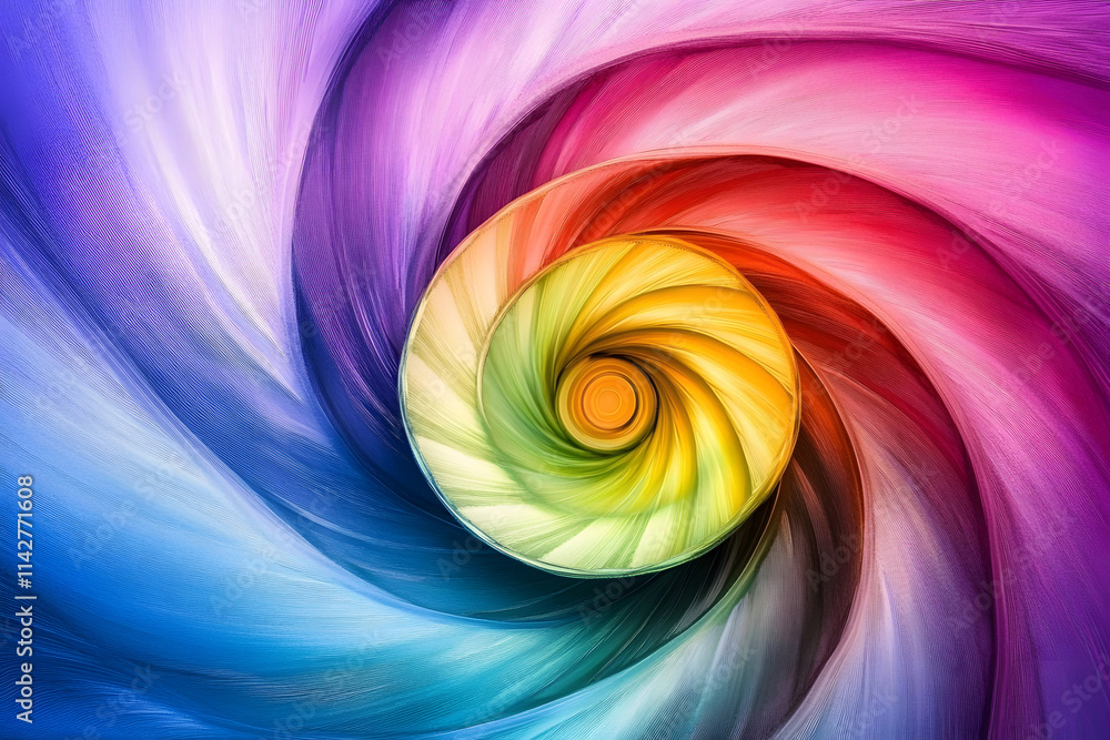 Poster abstract colorful spiral design showcasing a vibrant swirl of rainbow colors in motion, creating a d