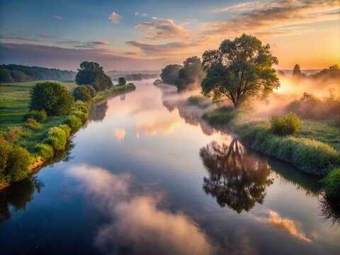 Misty Opole Morning: Kana Ulgi River Dawn, Water Reflections, Polish Landscape Photography