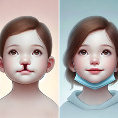 Comparison image showing a child before and after cleft lip and palate surgery. improvement in facial structure and overall appearance, highlighting the success of the corrective procedure.