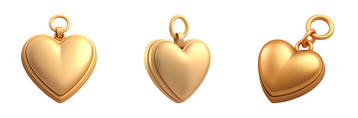 3D Elegant gold heart charms for jewelry design.