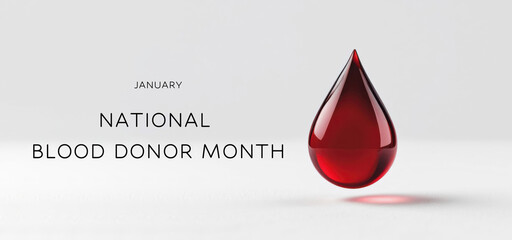 Fototapeta premium Celebrating National Blood Donor Month. The red liquid drop symbolizes healthcare. Poster, banner, advertisement, social media