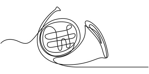 Trombone continuous one line drawing pro vector illustration, Thin line icon of trombone music instrument on white background, Thin line icon of a trumpet music instrument on white background.      