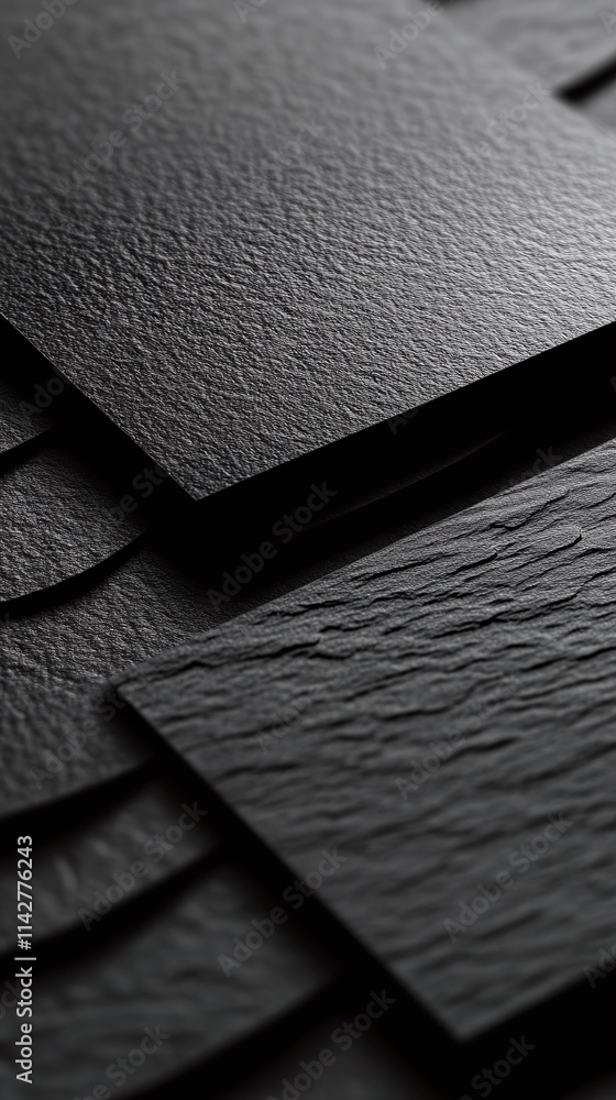 Poster elegant business card with subtle embossed text on a smooth black surface.