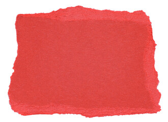 Isolated cut out torn piece of blank red paper note cardboard with texture and copy space for text, transparent png background design element