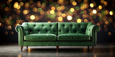Obraz premium Modern Green Sofa, Black Background, Bokeh, Interior Design, Furniture Photography, Studio Shot, Isolated Sofa, Green Upholstery, Elegant Sofa