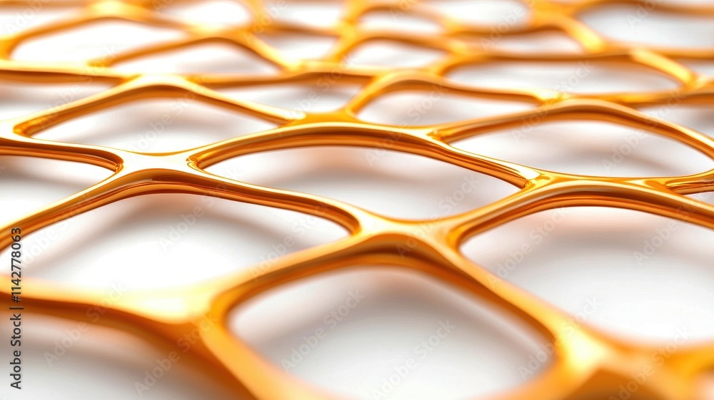 Poster a close-up view of an intricate orange mesh design, showcasing a geometric pattern with a smooth, sh