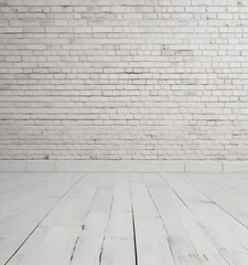 Fototapeta premium White brick wall with white wooden floor and natural textures, natural texture, earthy tones, white brick