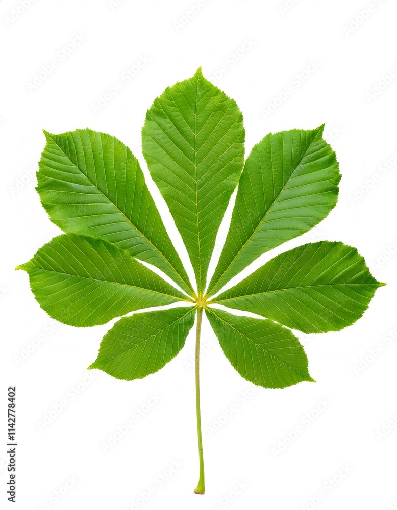 Poster green chestnut branch with leaves isolated on a white background showing full depth of field