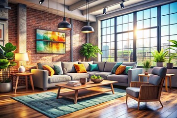 Modern Loft Living Room Interior Design: Stylish & Minimalist Furniture, Decor & Lighting