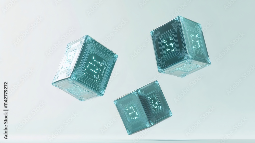 Poster three translucent cubes float against a white background, showcasing internal circuitry.