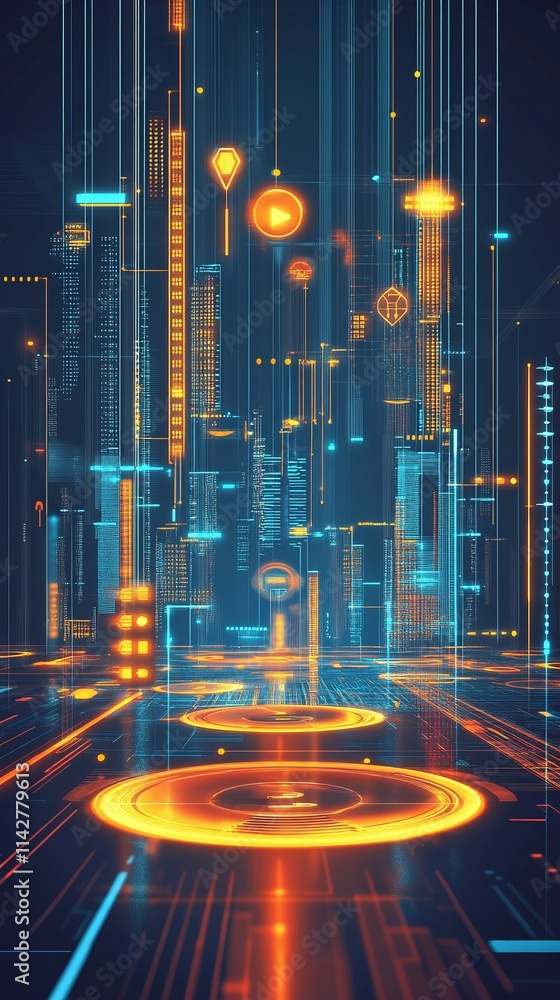 Poster fintech startup presenting innovative blockchain applications on a global stage.