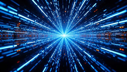 Dynamic light burst effect with radial blue beams and glowing particles creating a futuristic, energetic visual impact.