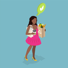 3D Isometric Flat Vector Illustration of Sustainable Lifestyle, Zero Waste Choice