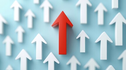 Red arrow stands out among many white arrows pointing upwards.