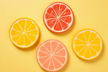 Fototapeta premium Citrus Coasters on Yellow Background 