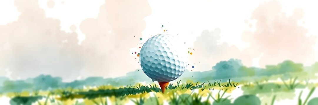A close-up of a golf ball with abstract panorama  background