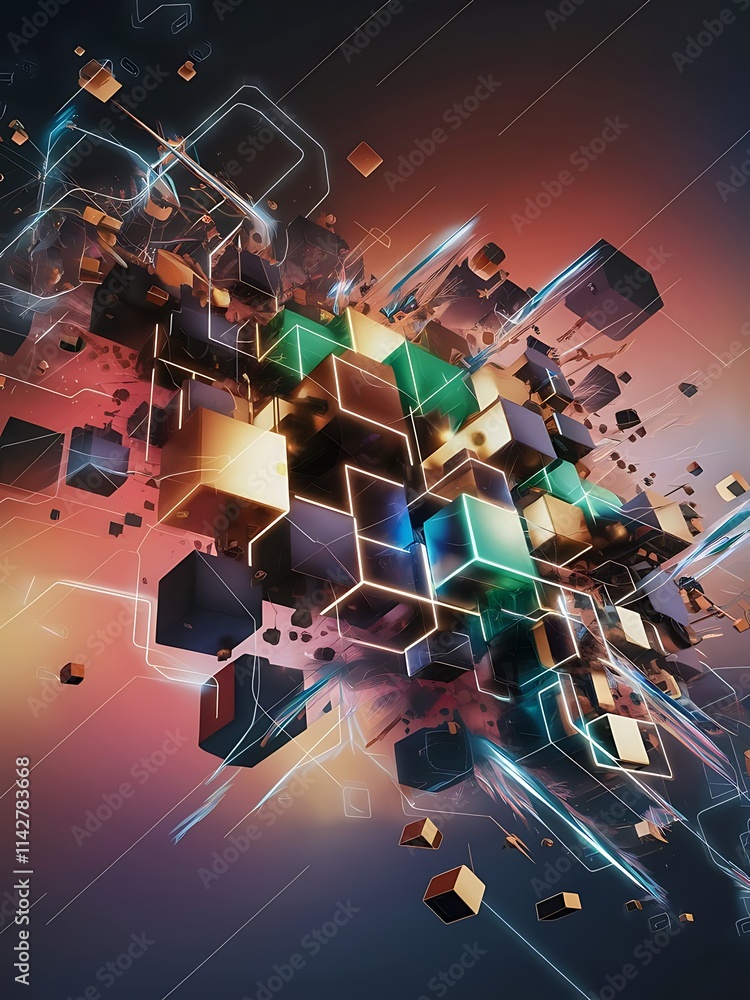 Poster abstract background 3d cubes cubic elements and blocks techno or business concept for wallpaper bann