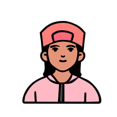Cartoon illustration of a woman wearing a hat