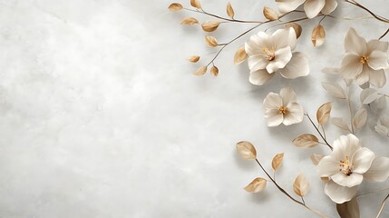Elegant Beige Flowers and Branches on Marble Background