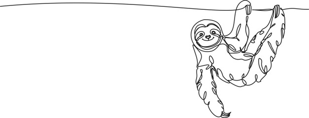 continuous line drawing of a sloth, line art vector illustration