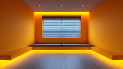 Orange Room 3D Render with Yellow LED Lighting