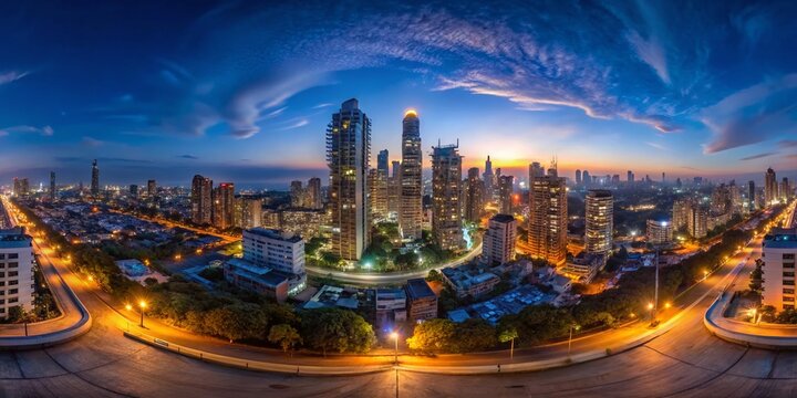 Mumbai Skyline 8K HDRI Panorama Bokeh, 360&deg; Equirectangular Spherical Photo, Cityscape Night Photography