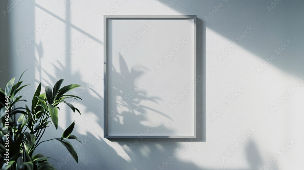Poster a minimalist empty frame casts soft shadows in a serene indoor setting.