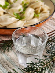 dumplings with sour cream in a bowl