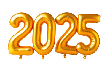  3D Shiny Gold 2025 Balloons isolated on cutout, transparent png