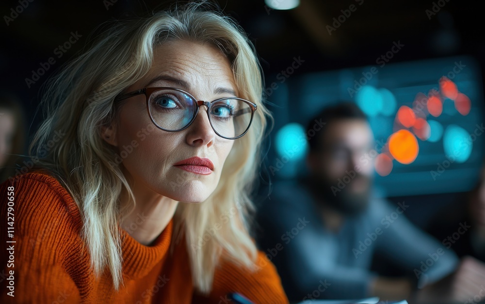 Poster a businessman analyzing stock data in a high-tech environment, representing real-time market analysi