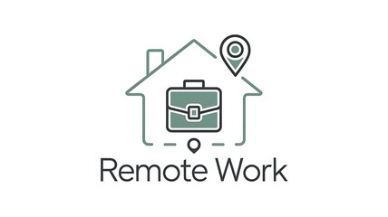 Fototapeta premium Vector Illustration of Green House with Blue Briefcase and Location Pin, Symbolizing Remote Work and Telecommuting