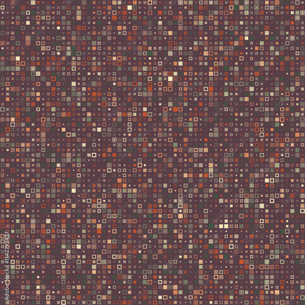 Poster abstract geometric design. various style squares in multiple colors. muted earth tones with a reddis