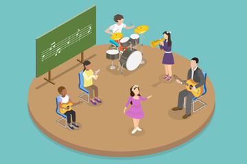 3D Isometric Flat Vector Illustration of Music School, Funny School Sctivities