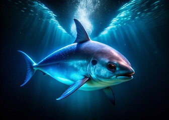 Night Dive: Bioluminescent Bottlenose Wedgefish, Ocean Deep, Underwater Photography, Dark Sea, Fish, Wildlife, Marine Life