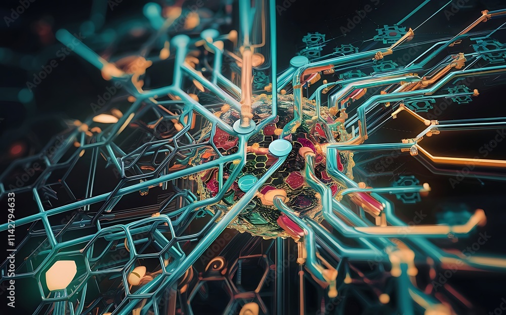 Poster science network pattern connecting lines and dots technology hexagons structure or molecular connect