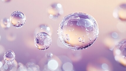 the image depicts a close-up view of various sized bubbles floating in the air.