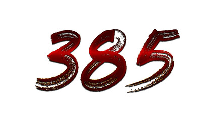 3D blood red number design of 385 on white background.