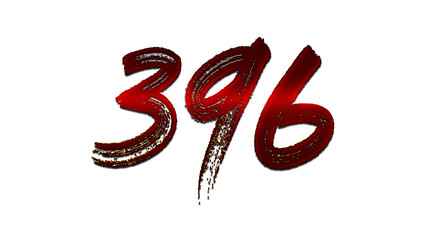 3D blood red number design of 396 on white background.