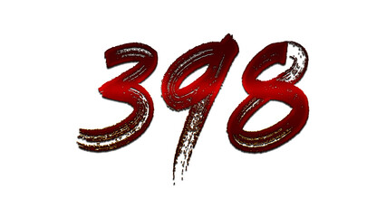 3D blood red number design of 398 on white background.