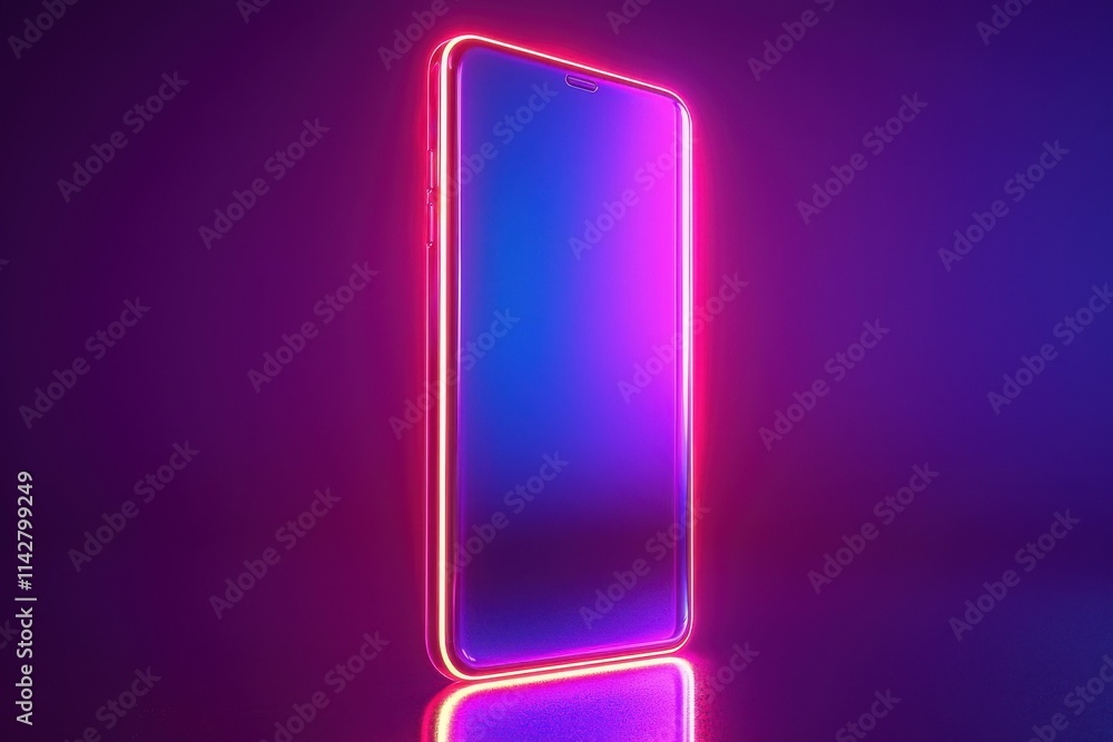 Aufkleber illuminated vertical frame with neon lights in dark minimalist setting